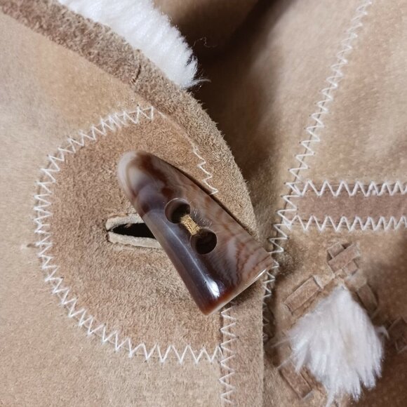 Venezia Leathers Womens Genuine Leather Suede Coat Sherpa Lined Hooded Sz 14/16 - Picture 7 of 12